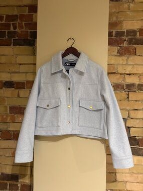 Zara Sky Blue Cropped Soft Jacket - Medium